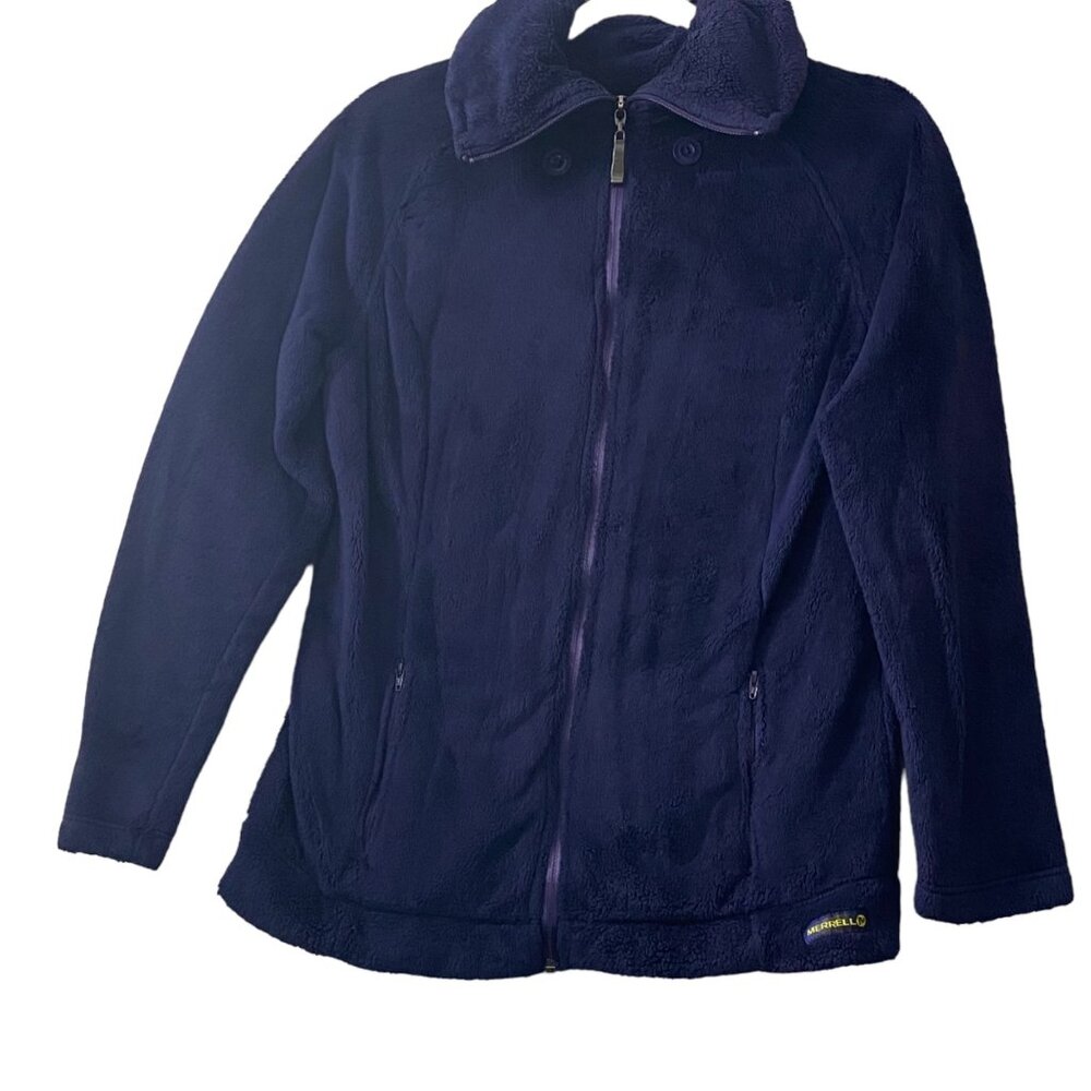Merrell Navy Blue Soft Fleece Jacket Women Medium Full‎ Zip Warm Pockets Winter